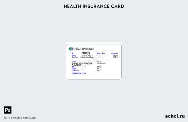 скачать в цифровом формате шаблон карты медицинского страхования USA HealthPartn